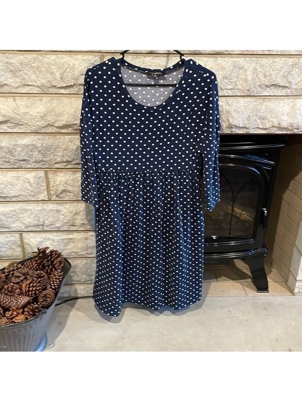 Suzanne Betro Navy White Polka Dot Dress size medium